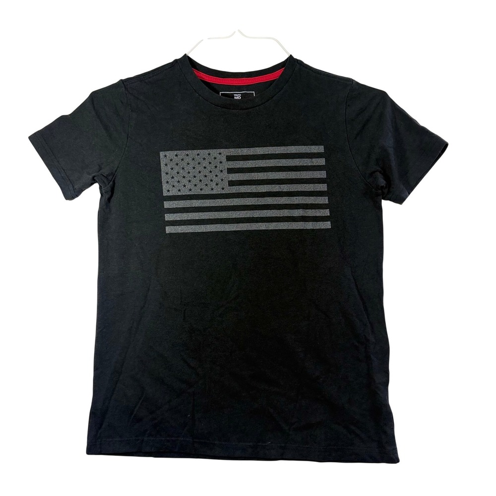 Kids Black‎ American Flag Graphic T-Shirt Youth Medium RN 104141 Patriotic Tee